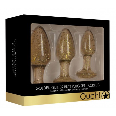 Набор из 3 золотистых анальных пробок Acrylic Goldchip Butt Plug Set